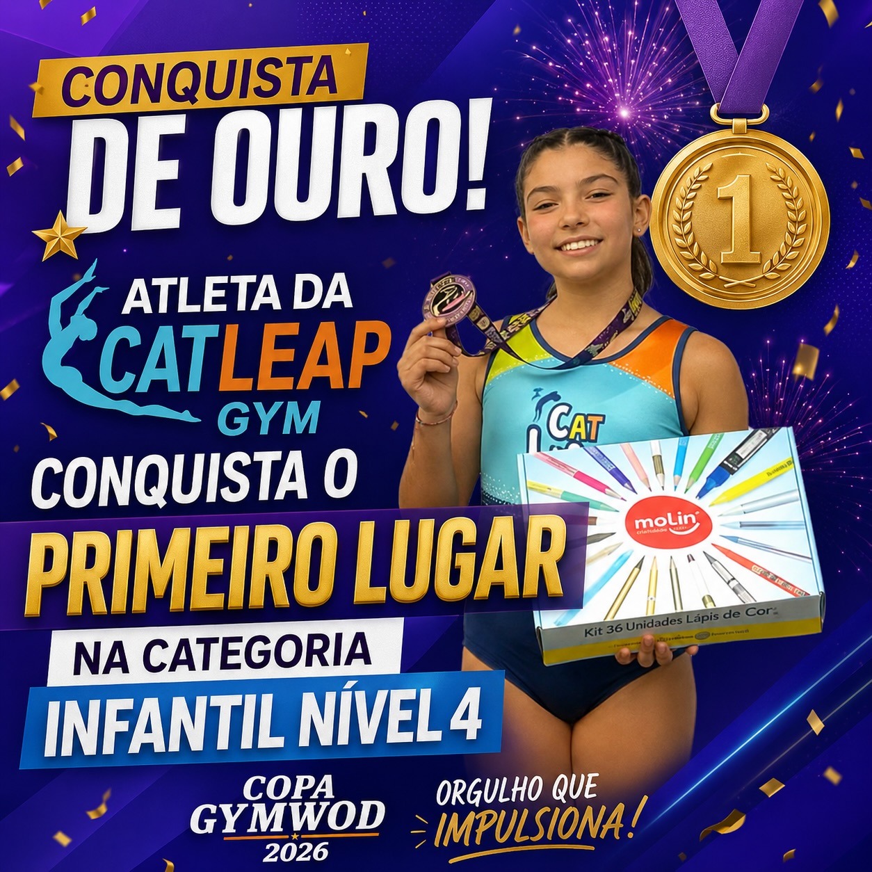 Atleta da CatLeap Gym campeã na Copa Gymwod 2026 com medalha de ouro